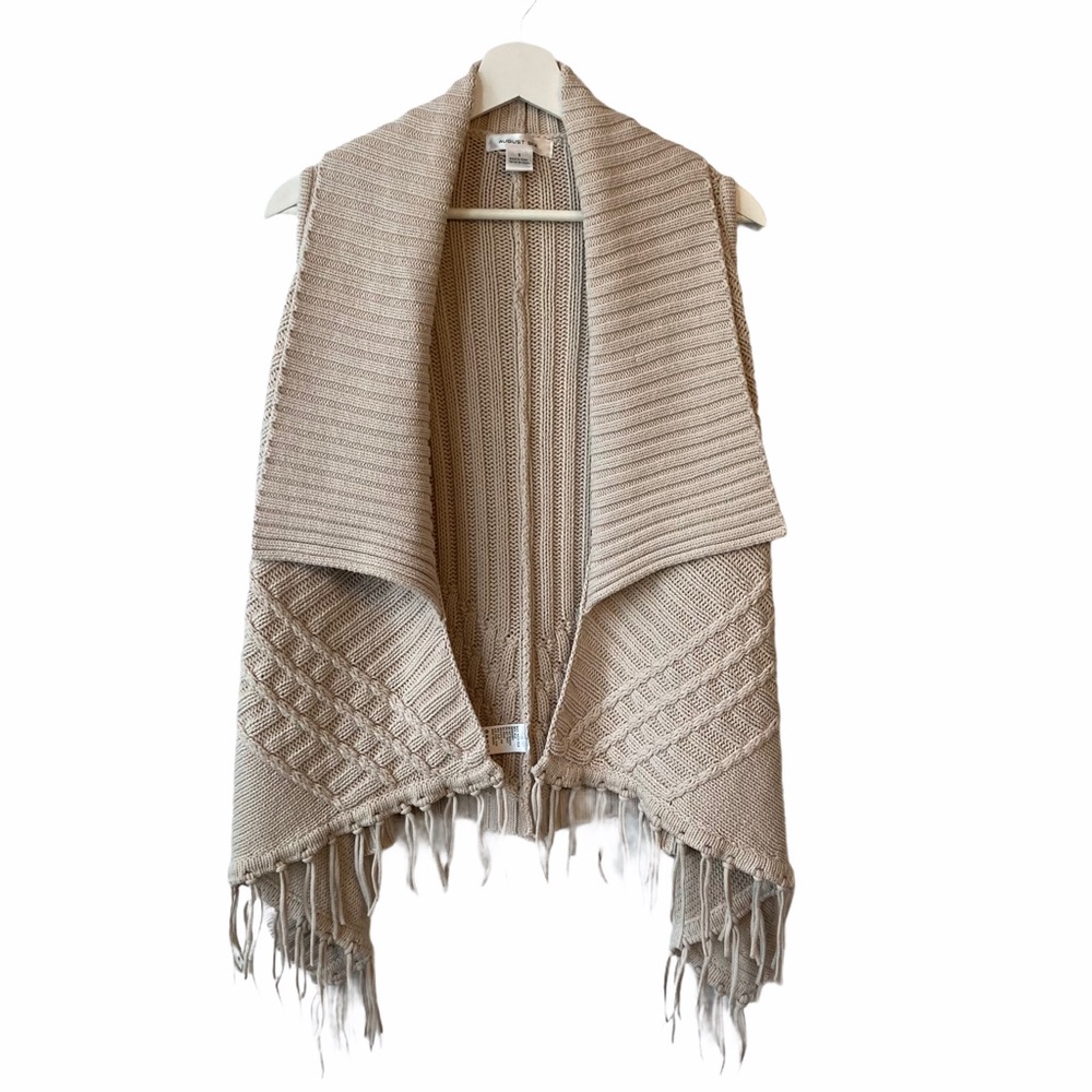 AUGUST SILK BOHO TAN SWEATER VEST WITH FRINGE